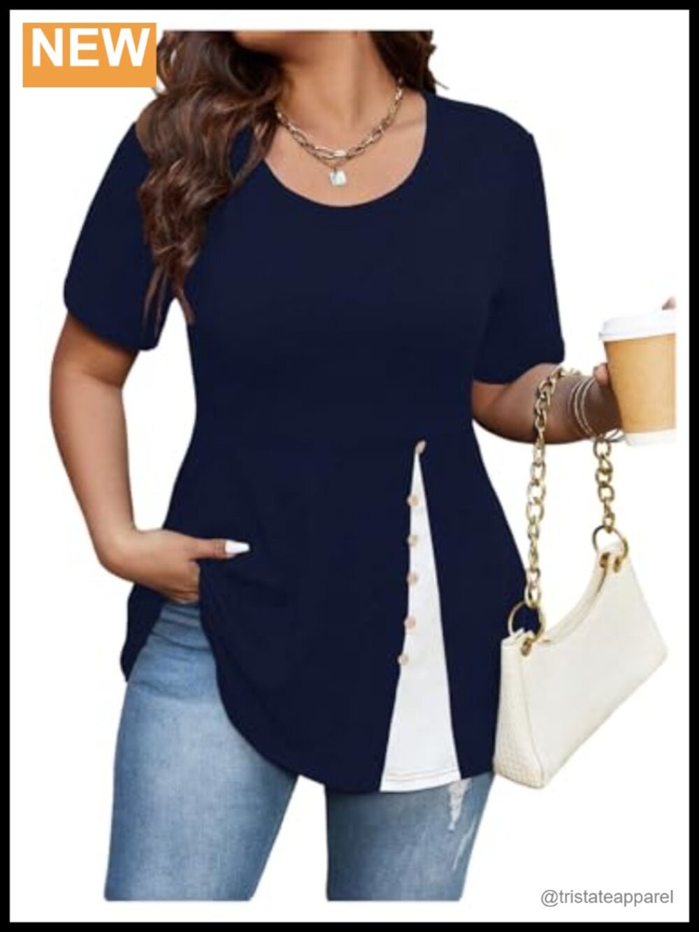 Plus Size Button Front Peplum Top with Ruffle Hem Short Sleeve